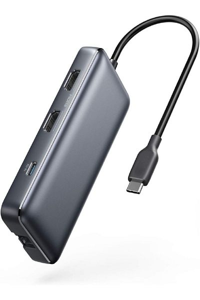 COOYA موزع USB-C 8 في 1، محول HDMI مزدوج بدقة 4K، قاعدة إيثرنت بسرعة 1 جيجابت في الثانية، توصيل طاقة 100 وات