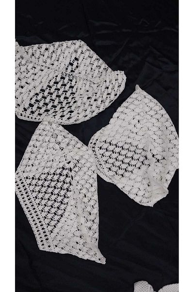 Papatyam Hand Knitted Crochet 2 Pieces (35X20), 1 Piece (40X15) Pillow Head Lace