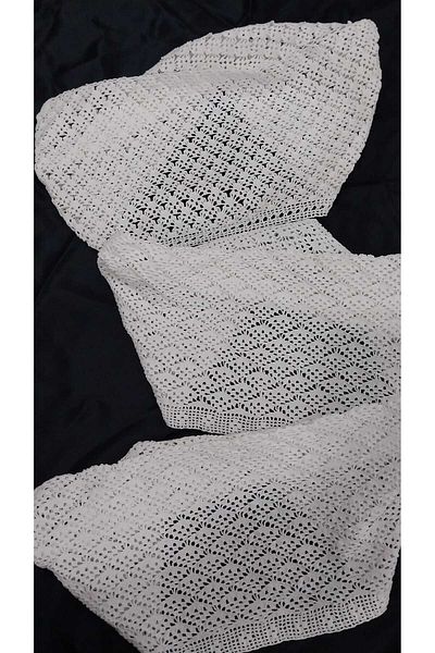 Papatyam Hand Knitted Crochet 2Pcs(35X20) 1Pcs(38X20)Pillow Head Lace Handcrafted Lace/Vintage/Bridal Lace