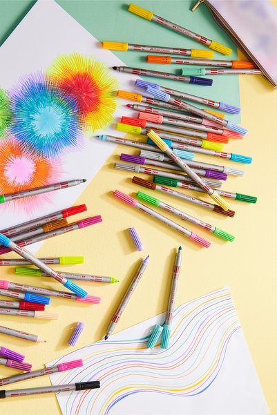 Faber Castell 10 أقلام تحديد ذات رأسين، ألوان نابضة بالحياة وساطعة، قابلة للغسل، مريحة، جسم بلاستيكي متين