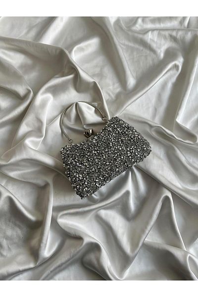 Mia Collection Μονόπετρο Μοντέλο Γάμου Αρραβώνας Βραδινό Φόρεμα Τσάντα Ασημί