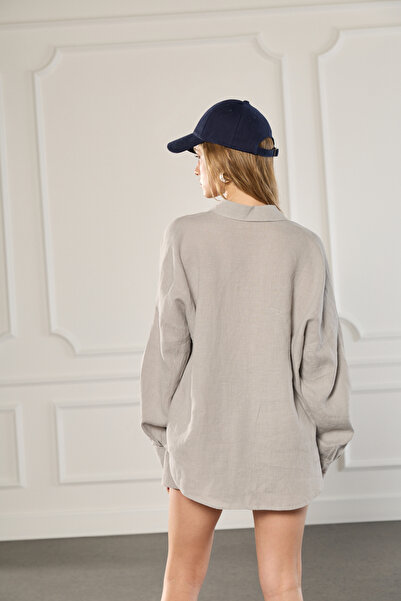 Beyyoglu %100 Keten Oversize Gömlek