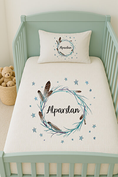 Lilabio %100 Pamuk İsme Özel İsimli 100x150 cm Pike Seti Kuş Tüyü Çemberi