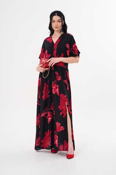 NAVY Φόρεμα με λαιμόκοψη V Με φλοράλ μοτίβο άνοιγμα Βισκόζη