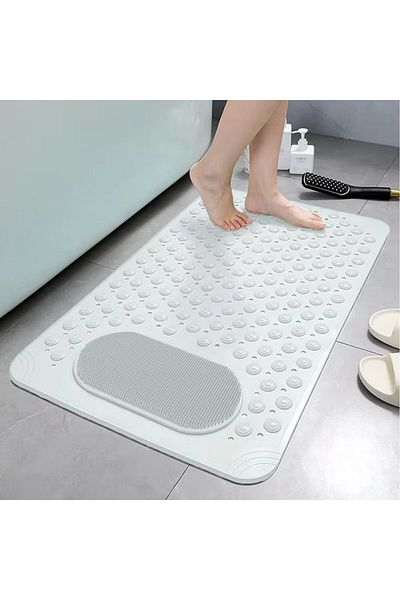 Reis Home White Color Silicone Non-Slip Base Bath Mat Shower Anti-Slip with Suction Cups 36 X 69.5 cm