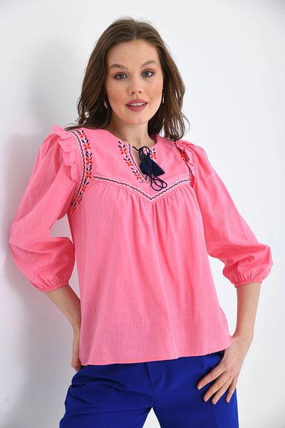 Park Karon Bluză casual de damă cu mânecă lungă și detaliu de broderie