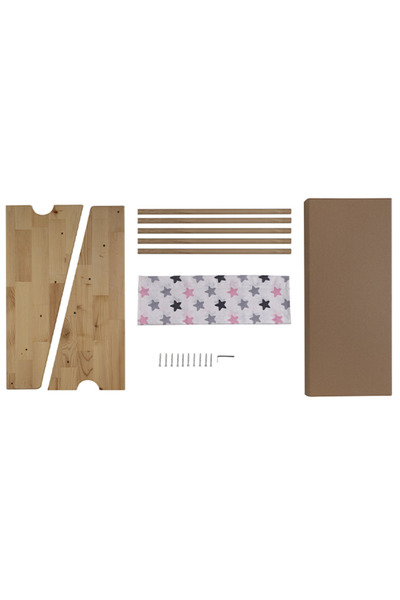 Temel Doğal Ahşap Montessori Çocuk Kitaplığı Pembe Kumaşlı