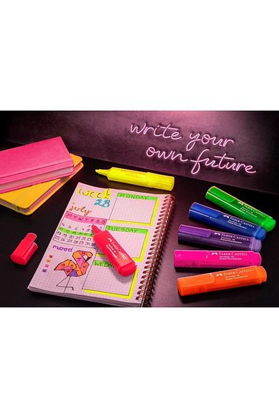 Faber Castell Highlighter Set 8 Transparent Colors Water Based Ink Cut Tip 3 Different Line Thicknesses
