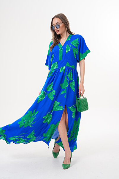 NAVY Φόρεμα με λαιμόκοψη V Με φλοράλ μοτίβο άνοιγμα Βισκόζη