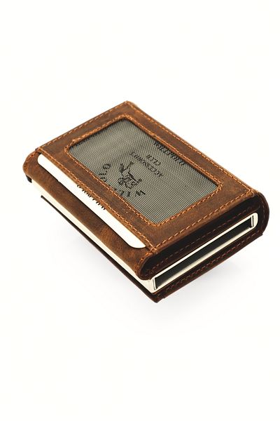 willpolo Natural Cowhide Crazy Tan Card Holder Wallet