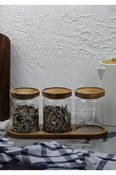 HomeTarz Akasya 3lü Kavanoz Seti - Cam Kavanoz Takımı - 3x600 ML