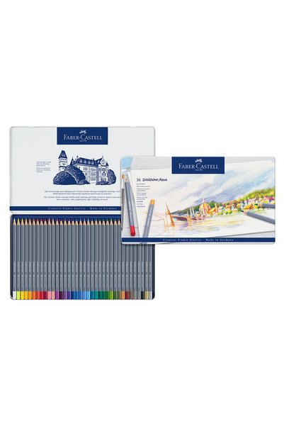Faber Castell Goldfaber Aquarell Dry Watercolor Pencils, 36-Count, Stylish Metal Tin Design, Vibrant and Bright Colors