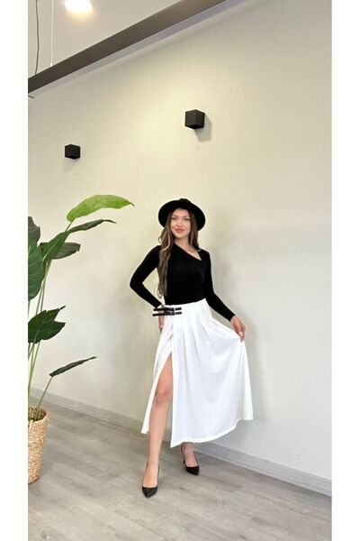 modadagiyim Fusta foarte elegantă cu fante în față și curea plisată