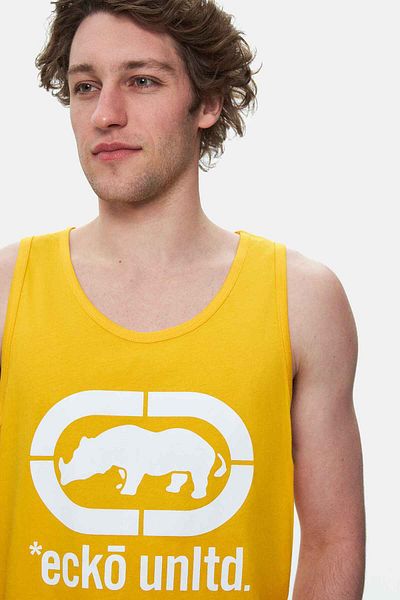 ECKO UNLTD Wilber Yellow Zero Sleeve Printed Loose Fit Men's Tshirt