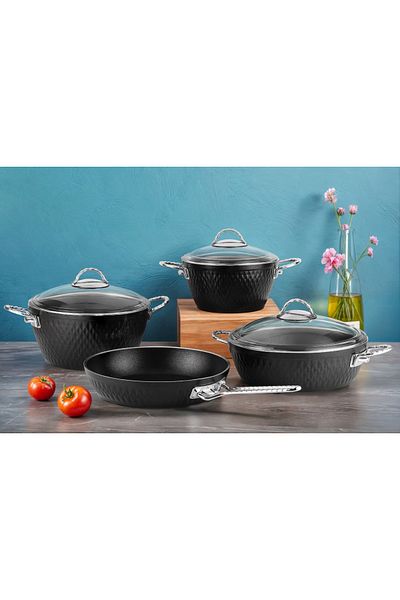 Lines New Crystal Black Silver Handle Cookware Set
