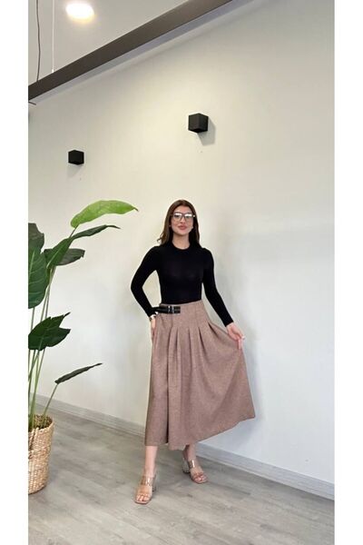 modadagiyim Fusta foarte elegantă cu fante în față și curea plisată