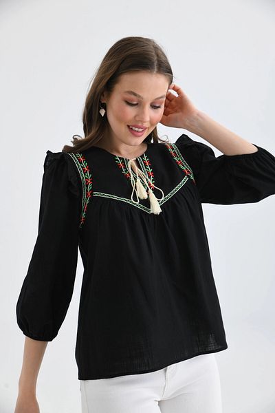 Park Karon Bluză casual brodata cu mâneci lungi pentru damă