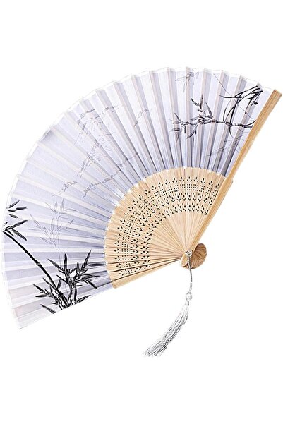 BELUGA Yelpaze Bambu Serinletici Vintage Bej Şık Dekorasyon Püsküllü Japon Ye...