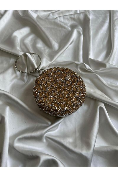 Mia Collection Βραδινό φόρεμα αρραβώνων με πέτρινο κύλινδρο Τσάντα χρυσή