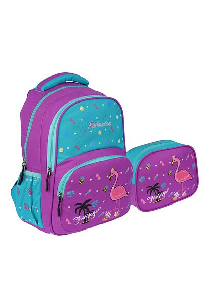 Bliss Flamingo Patterned Girl's Primary School Bag Lunch Box Set of 2