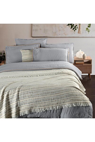 Sarev مفرش سرير شخصية باللون الرمادي من Mood Comfort + طقم غطاء لحاف