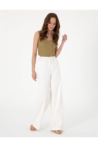 Pierre Cardin White High Waist Loose Fit Trousers 50313136-Vr013