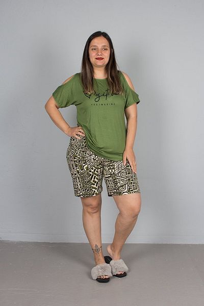 Truva XXL Plus Size Shoulder Detailed Shorts Pajama Set