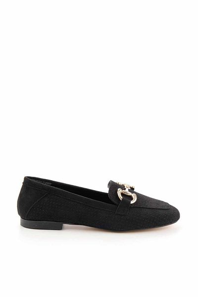 Bambi Czarne zamszowe buty damskie typu loafer01258510302