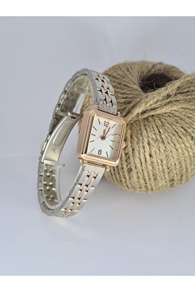 Marlas Gümüş/Altın Renkli Roma Rakamlı Köşeli Kadın Kol Saati