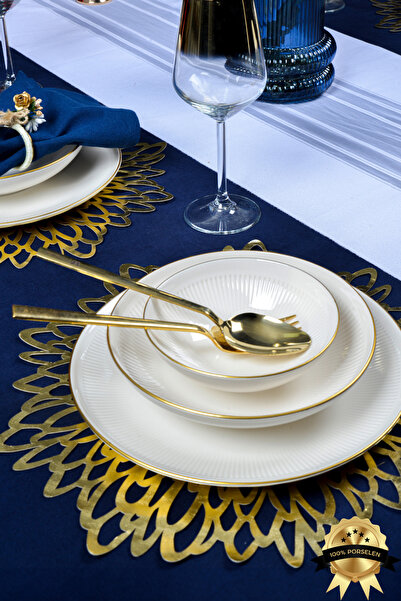 Heda Porselen Düş 18 Parça 6 Kişilik Altın Yaldızlı Porselen Yemek Seti