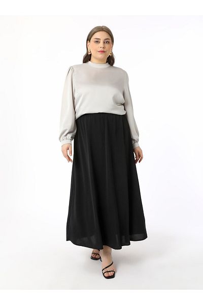 ALİA Elastic Waist Large Size Woven Aerobin Skirt - Black - Alia