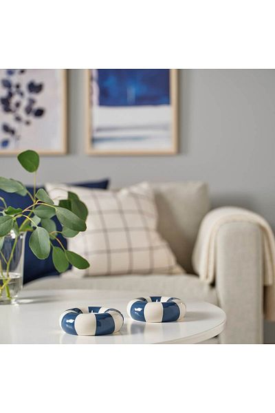 IKEA TRÄDSTAM Tealight holder, dark blue/white, 4 cm