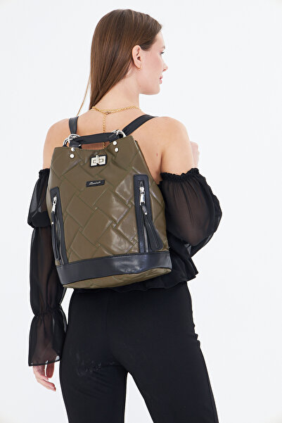 Morpelikan Γυναικείο σακίδιο πλάτης με κεντημένο χακί καπιτονέ κορδόνι