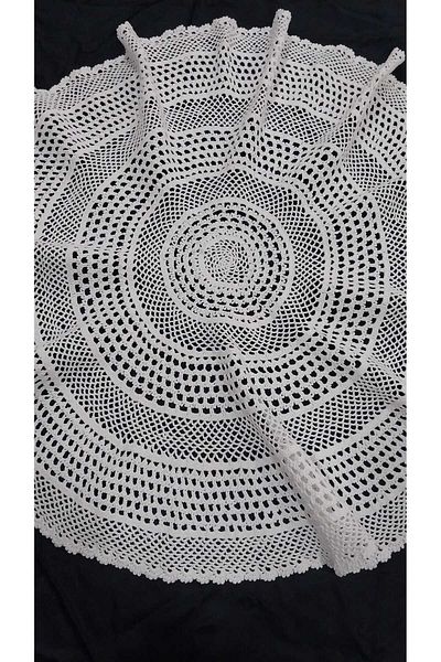 Papatyam Hand Knitted Crochet 1 Piece (80cm Diameter) Fiskos Table Cloth Lace/Vintage/Dowry Lace/Thick Rope