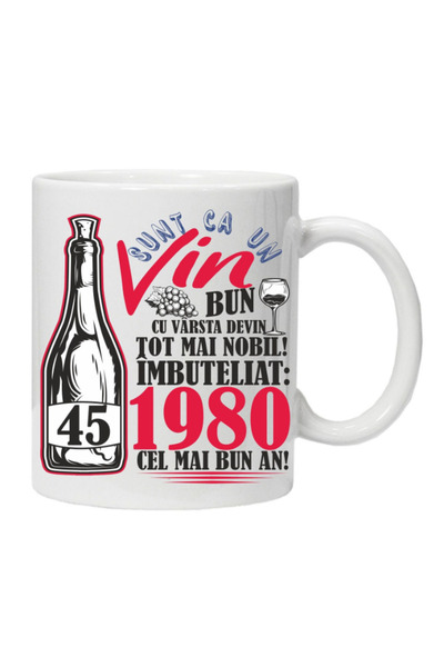 OEM Cana albă personalizată „A Good Wine 1980-45”, INOVATIX®. 330 ml