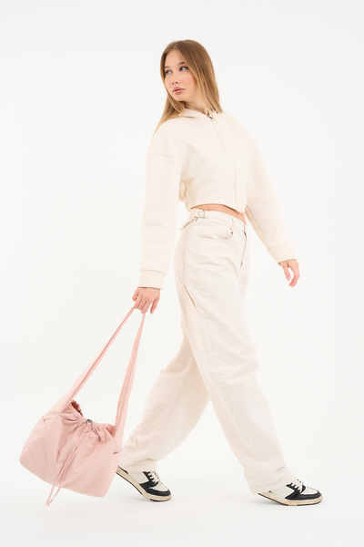 fluffy Süet Bayb Pink Tote Bag / Toz Pembe Çapraz Kullanıma Uygun Süet Okul Omuz Çantası (50*30)