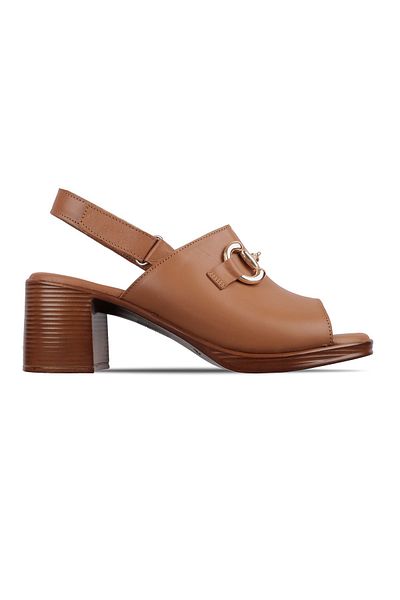 Lal Shoes & Bags Sandale cu toc Pera pentru femei din piele naturală, deschise în față, cu cataramă aurie, maro