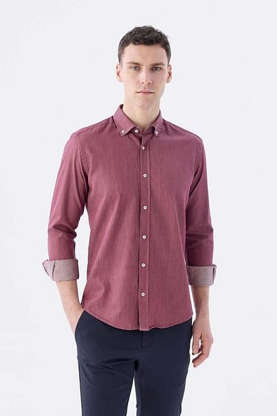 Jakamen Βουργουνδία Slim Fit με τσέπες με κουμπιά πέτο 100% βαμβακερό πουκάμισο