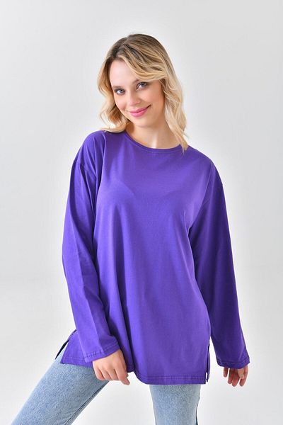 mirach Purple Cotton Combed Tunic Long Sleeve Blouse T-shirt Top
