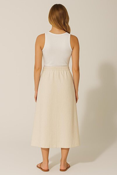 HAKKE High Waist Pocket Slit Midi Skirt