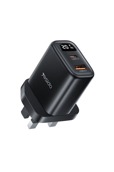 Yesido YC87 PD 20W USB-C / Type-C + USB Digital Display Charger, Specification: UK Plug (Black)
