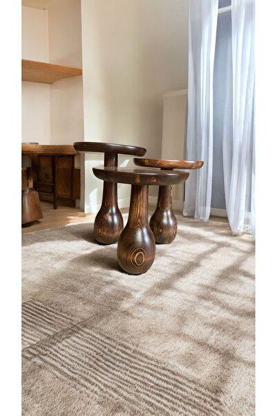 Simillo Home&Living Wood Ahşap 3’lü Set Vazo Mantar Yan Sehpa Vazo Model / Ce...