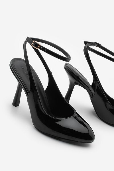 Marjin Women's Stiletto Oval Toe Heeled Shoes - Black Patent Leather