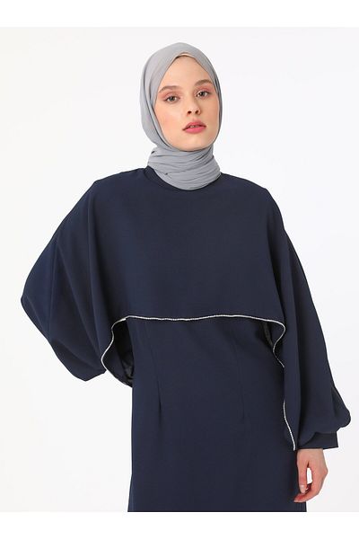 Refka Φόρεμα Hijab με λεπτομέρεια από πέτρα - Navy Blue - Refka Exclusive