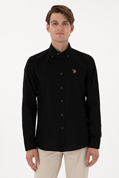 U.S. Polo Assn. Ανδρικό μαύρο μακρυμάνικο πουκάμισο βασικό 50297897-VR046