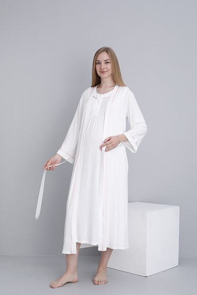 Miss Dünya Lissa Pregnant and Postpartum Zero Sleeve Nightgown Set with Stripe Detail, Suitable for Breastfeeding with Dressing Gown