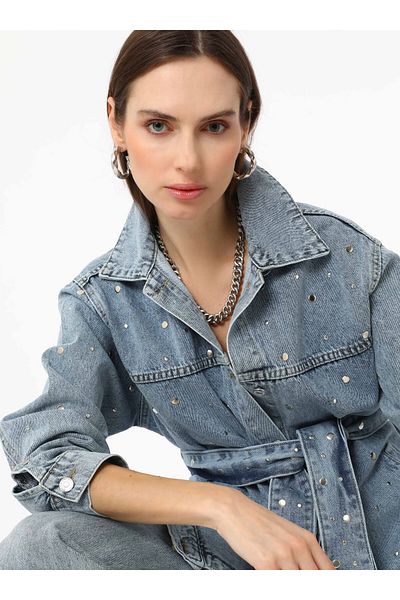 Benin Light Blue Tie Waist Jean - Detailed Denim Jacket
