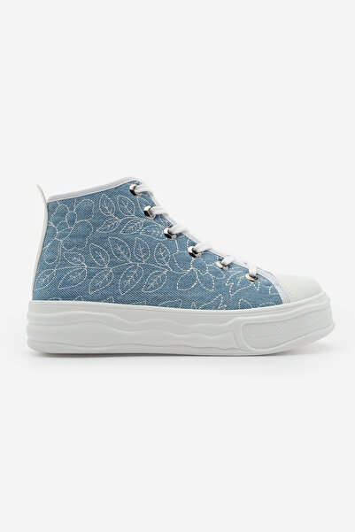 Marjin Blue Denim Kadejin End Sneakers High Top Embroidered Sneakers for Women