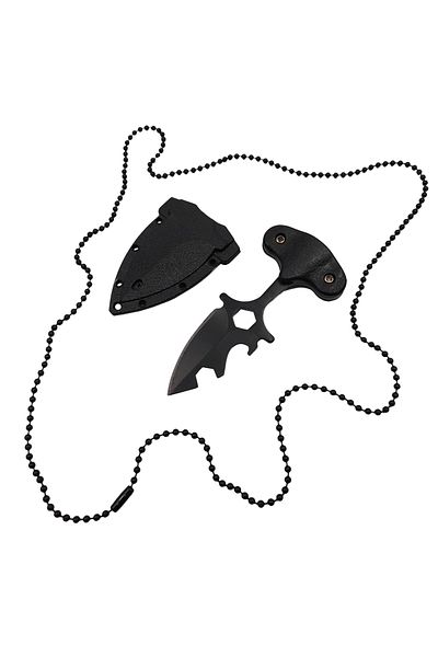 Depox Cuțit tactic de vânătoare IdeallStore®, Broken Trust, 8 cm, negru, teacă cu lanț inclus
