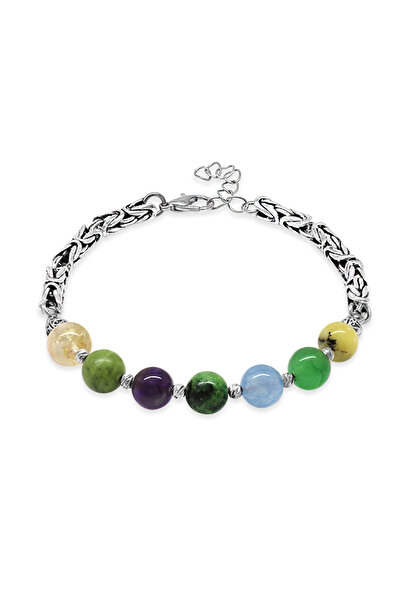 Tesbihane Kararmaz Metal Kral Zincirli Küre Kesim Çoklu Doğaltaş Kombinli Erkek Şifa Bilekliği